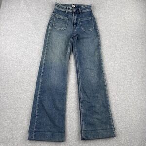 Faherty Pants Womens 24 Blue Stretch Terry Patch Pocket Wide Leg